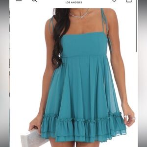 Teal Sleeveless Dress open tie back